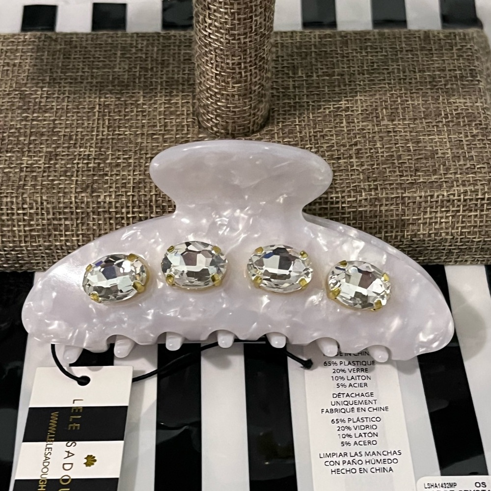 LELE SADOUGHI NWT AUTHENTIC LARGE EMBELLISHED MOTHER-OF-PEARL ACETATE CLAW CLIP - Picture 3 of 12